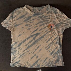 LOFT Blue Tie-Dye Tee with Colorful Palm Design